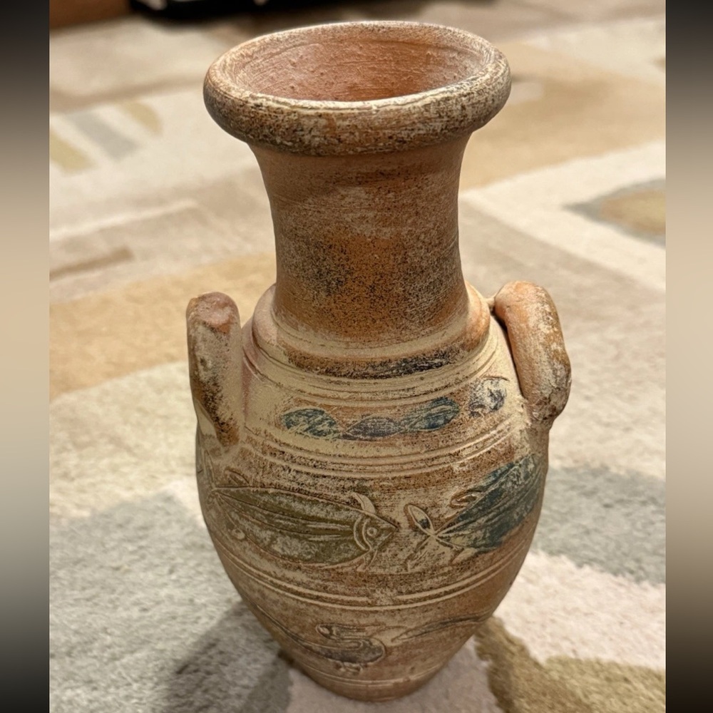 Vintage Terracotta Grecian Style Fish Jug/Pottery - MCM Decor Southwest Eclectic